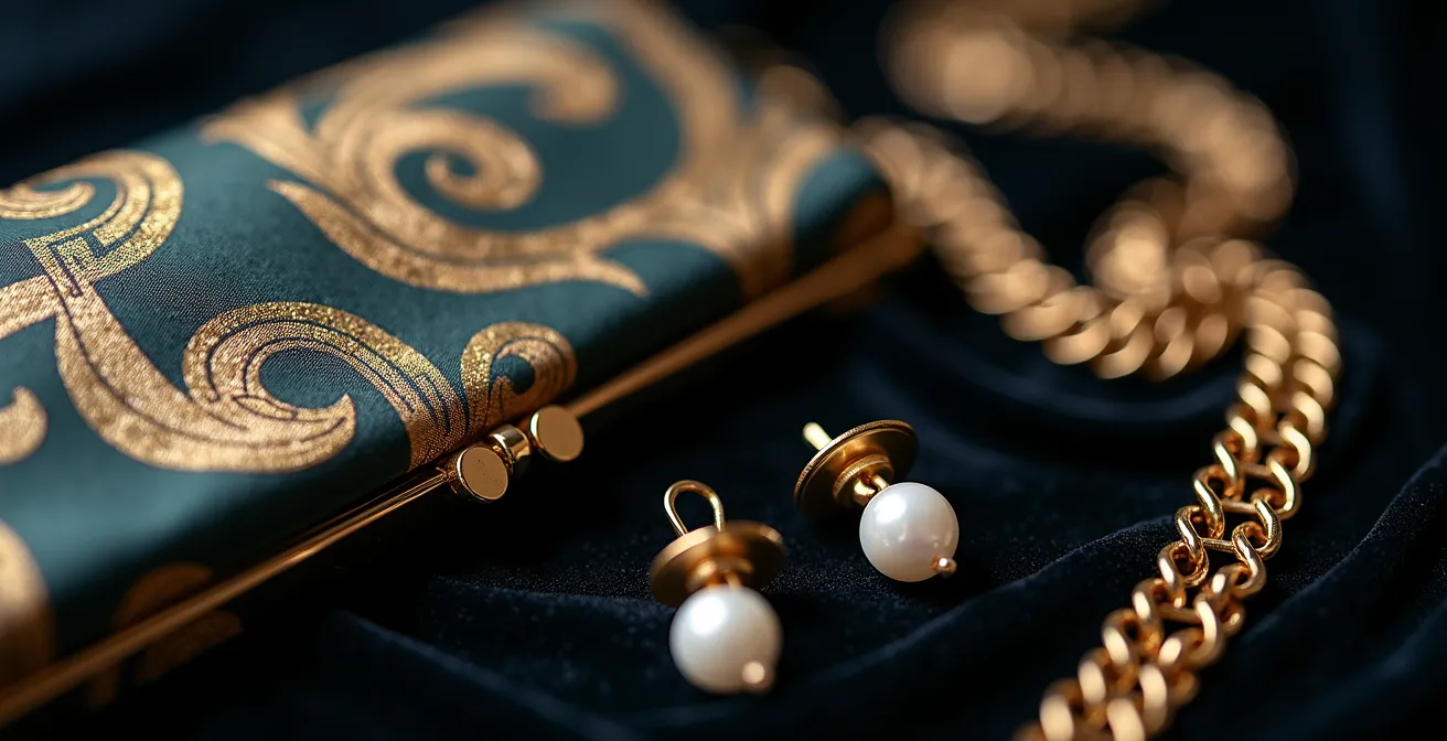 Dettaglio ravvicinato di accessori eleganti per evento di gala aziendale