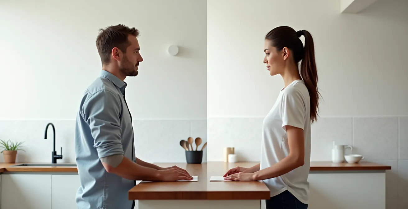 Dimostrazione della postura corretta con piano cucina all'altezza dei gomiti per evitare tensioni cervicali