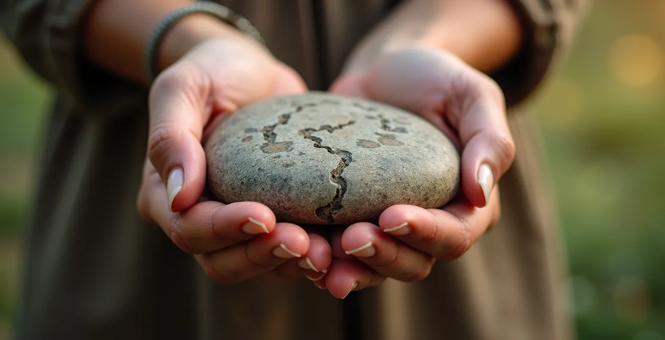 Momento di introspezione personale con elementi simbolici di crescita relazionale