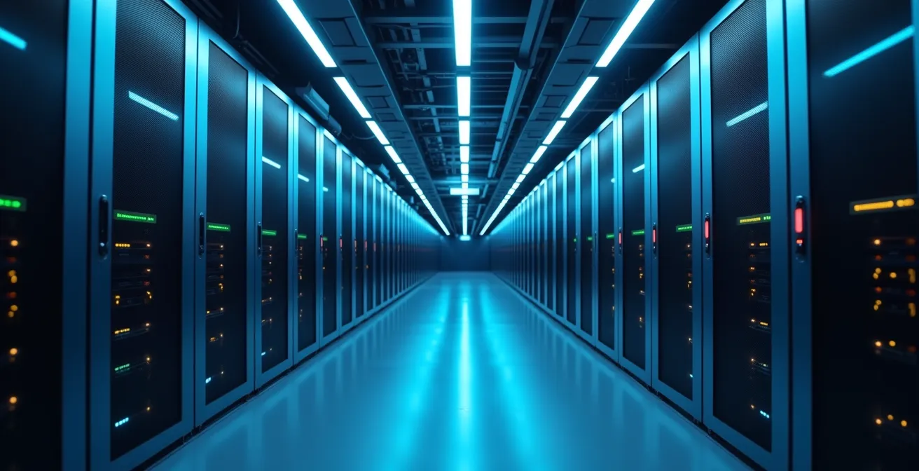 Server room italiano con sistemi di backup ridondanti e certificazione AgID