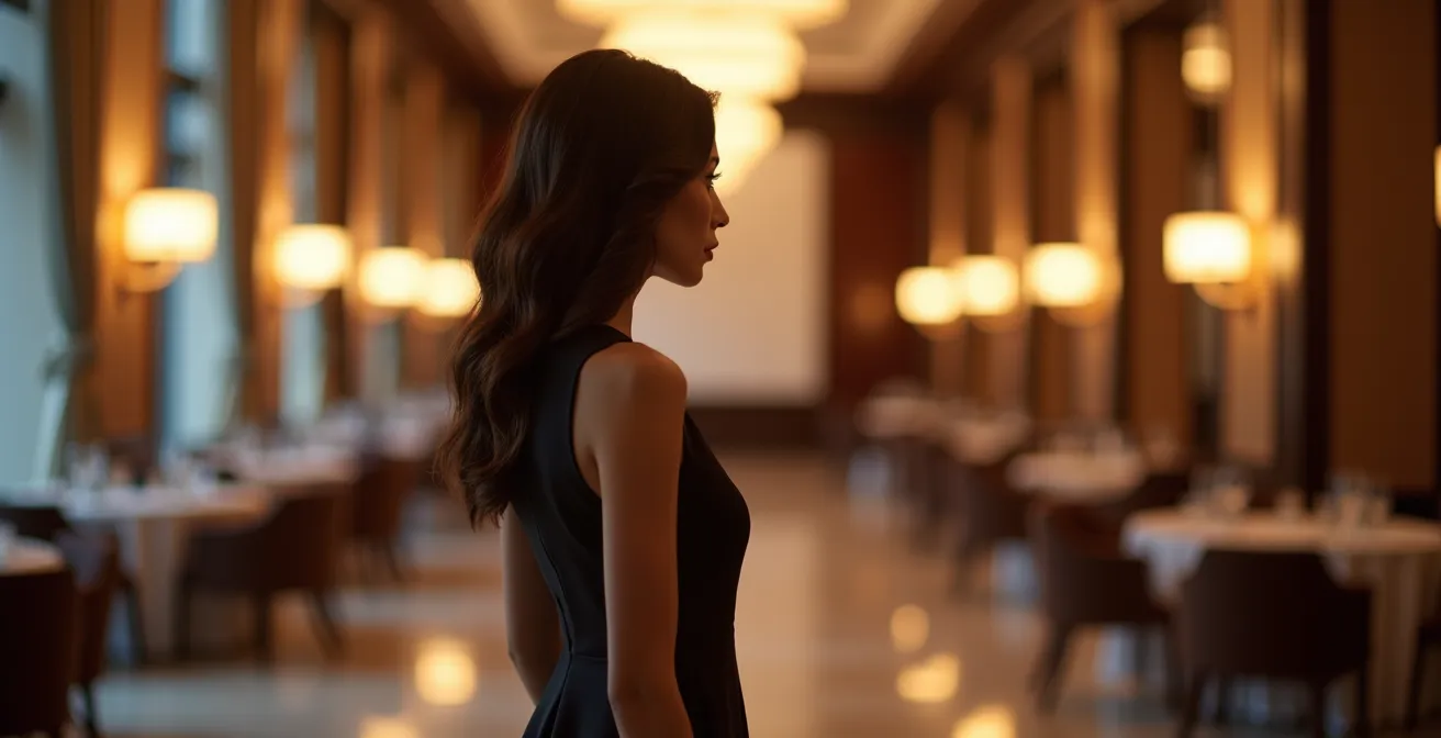 Silhouette elegante e professionale in ambiente corporate di lusso