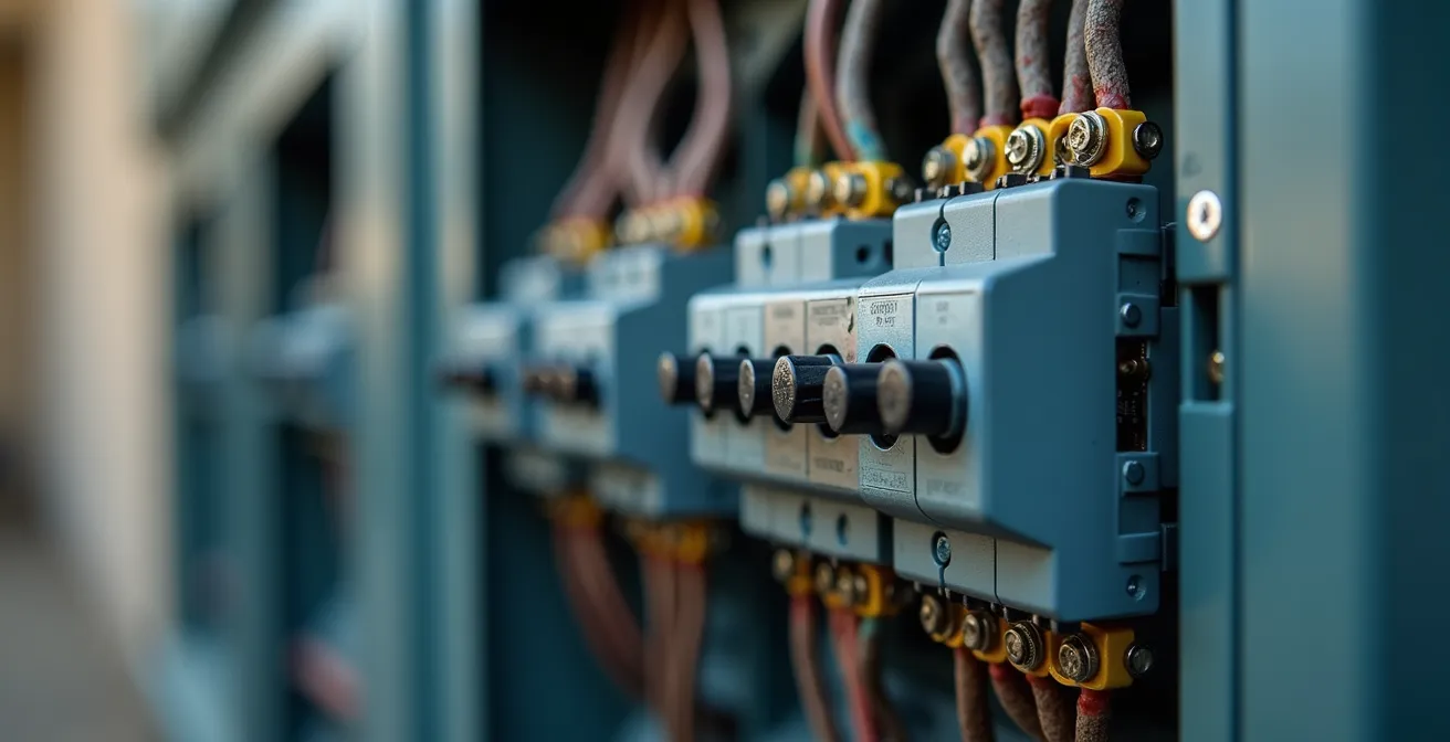 Quadro elettrico moderno con interruttore differenziale salvavita e sistema di messa a terra certificato