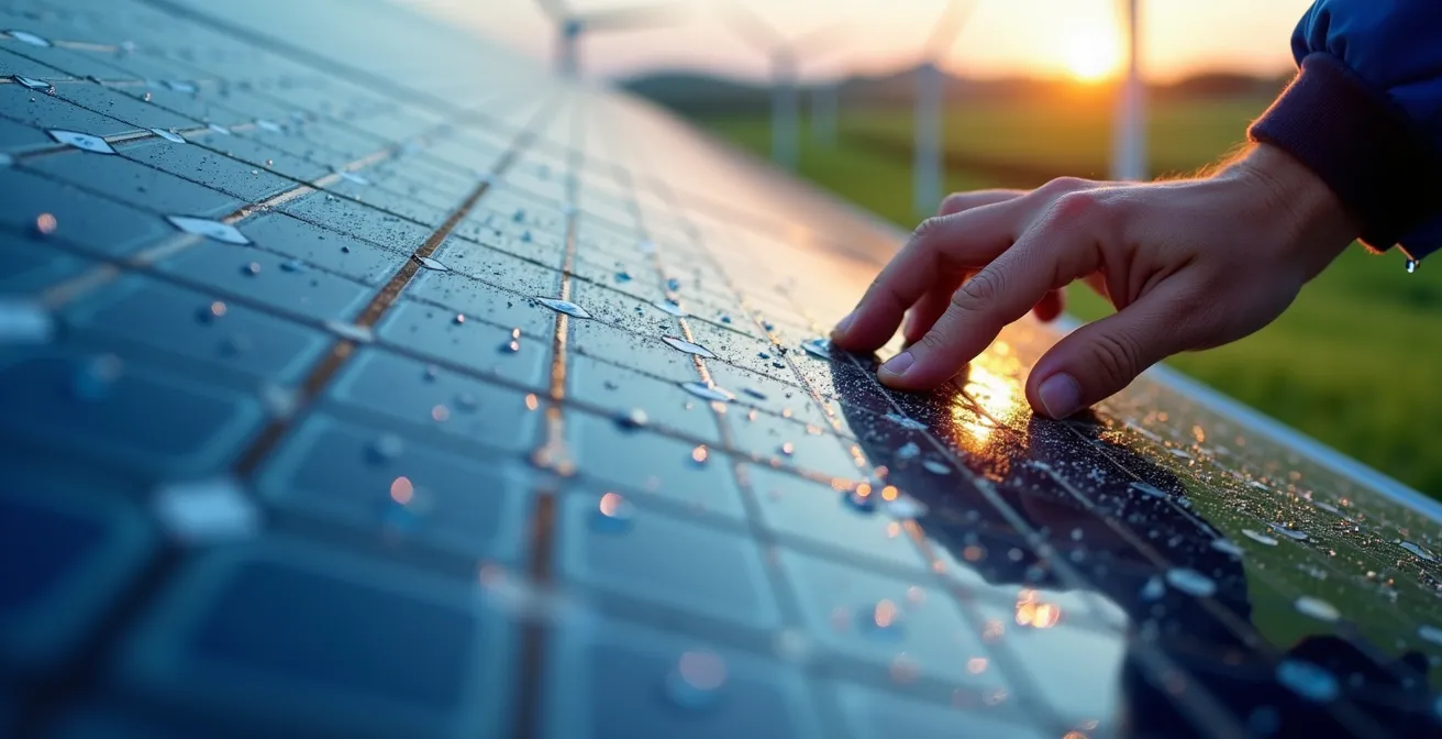 Ingegnere italiano esamina pannello fotovoltaico in campo di energia rinnovabile