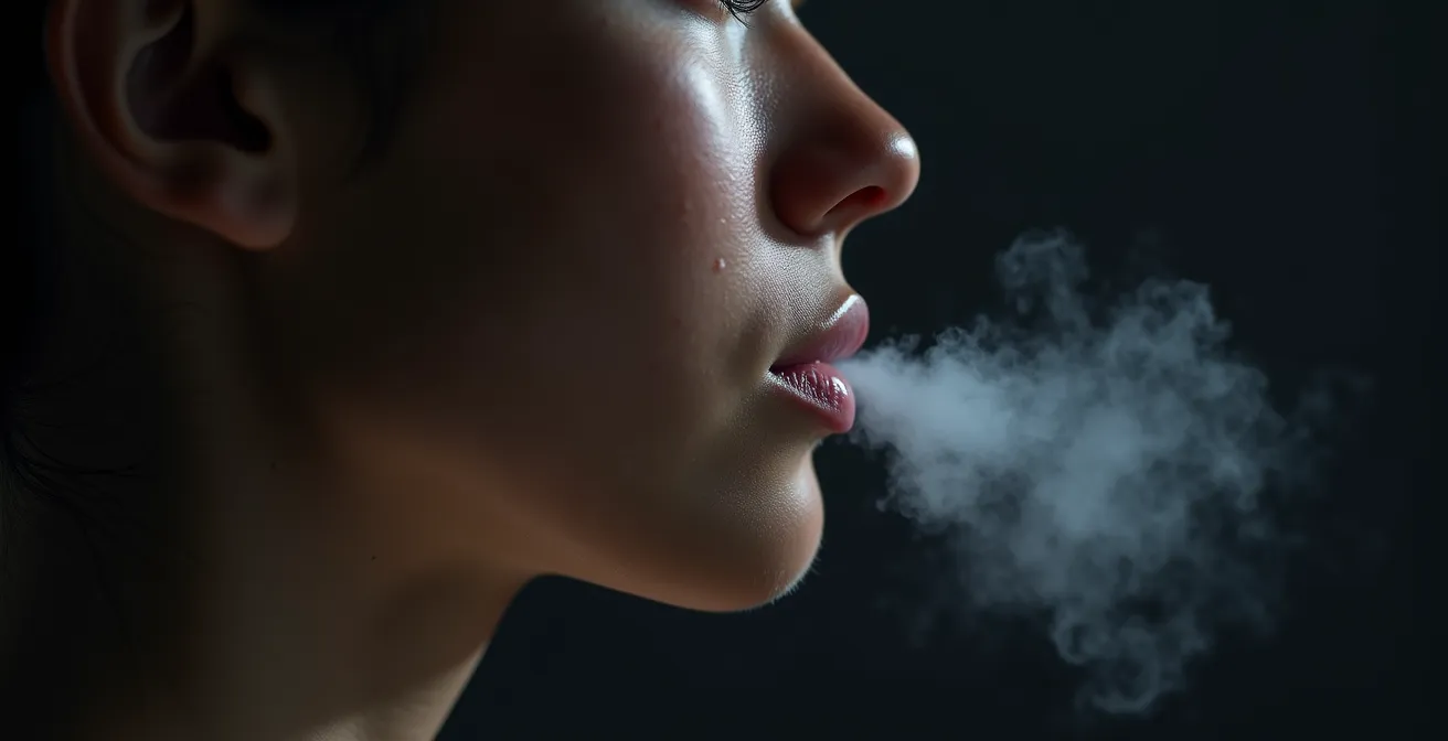 Dettaglio ravvicinato del respiro nasale corretto in ambiente salubre