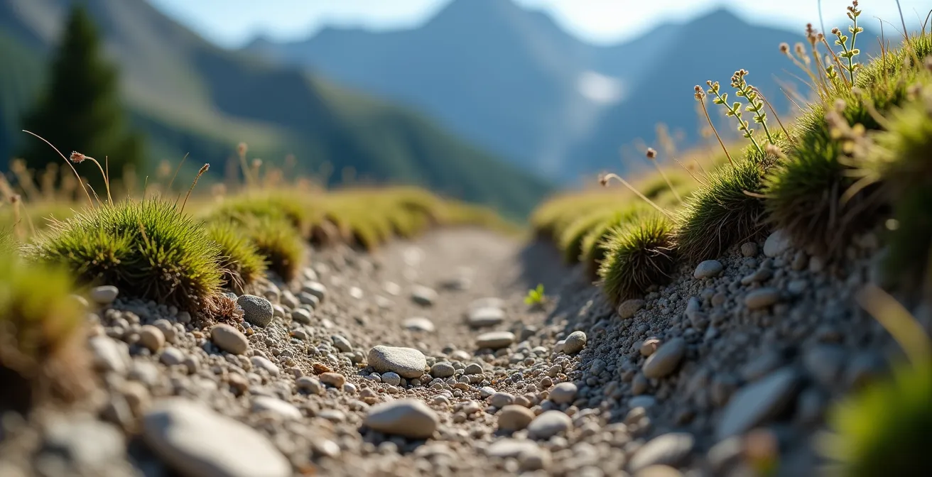 Confronto tra sentiero segnato ben mantenuto e terreno eroso fuori sentiero nelle Dolomiti