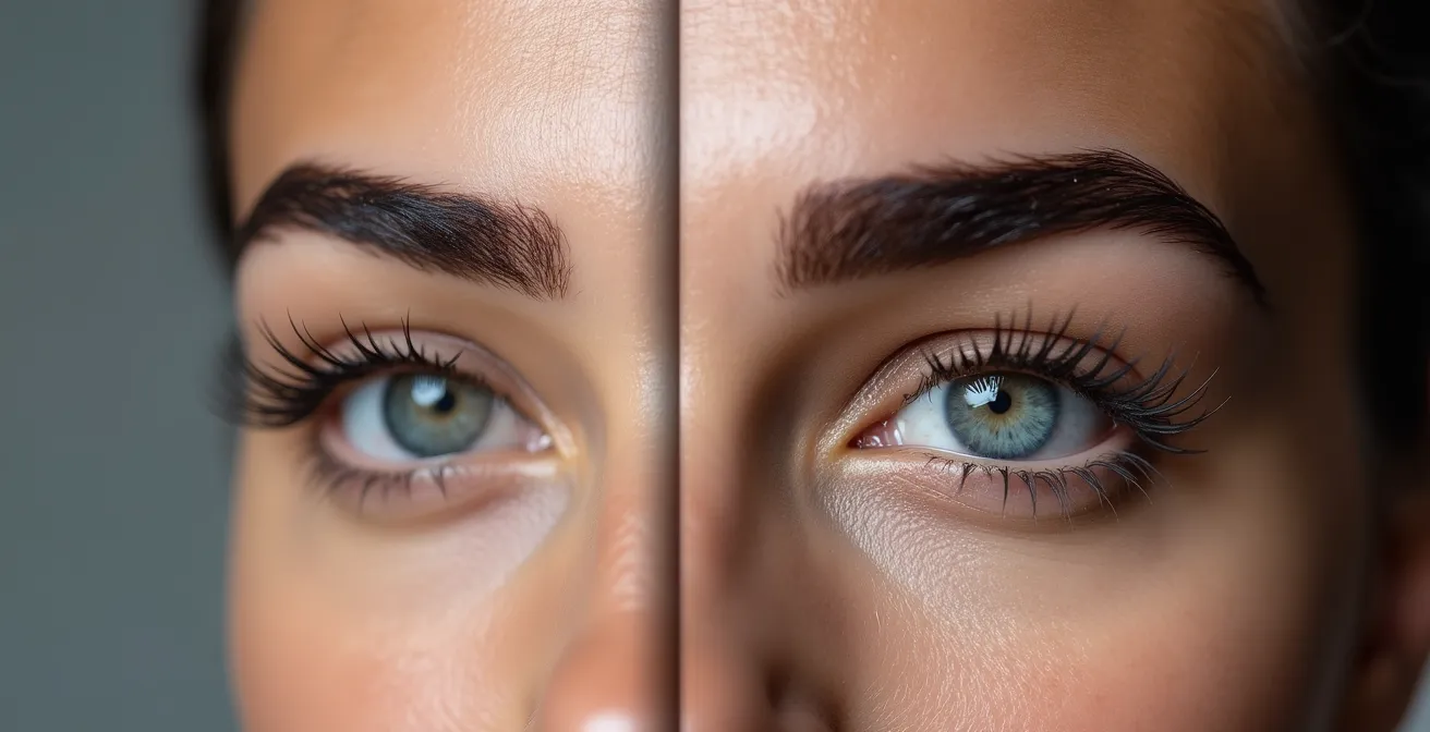 Dettaglio sopracciglia ben definite ma naturali su volto femminile italiano