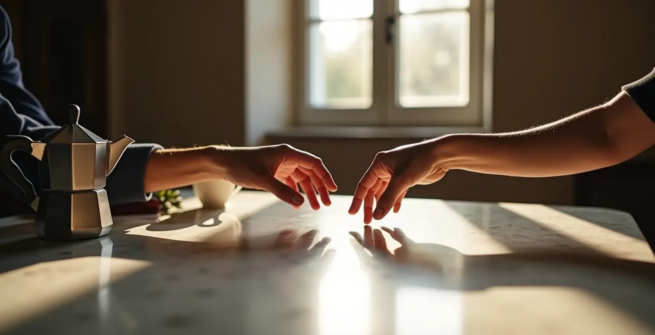 Famiglia italiana in momento di dialogo supportivo e comprensione