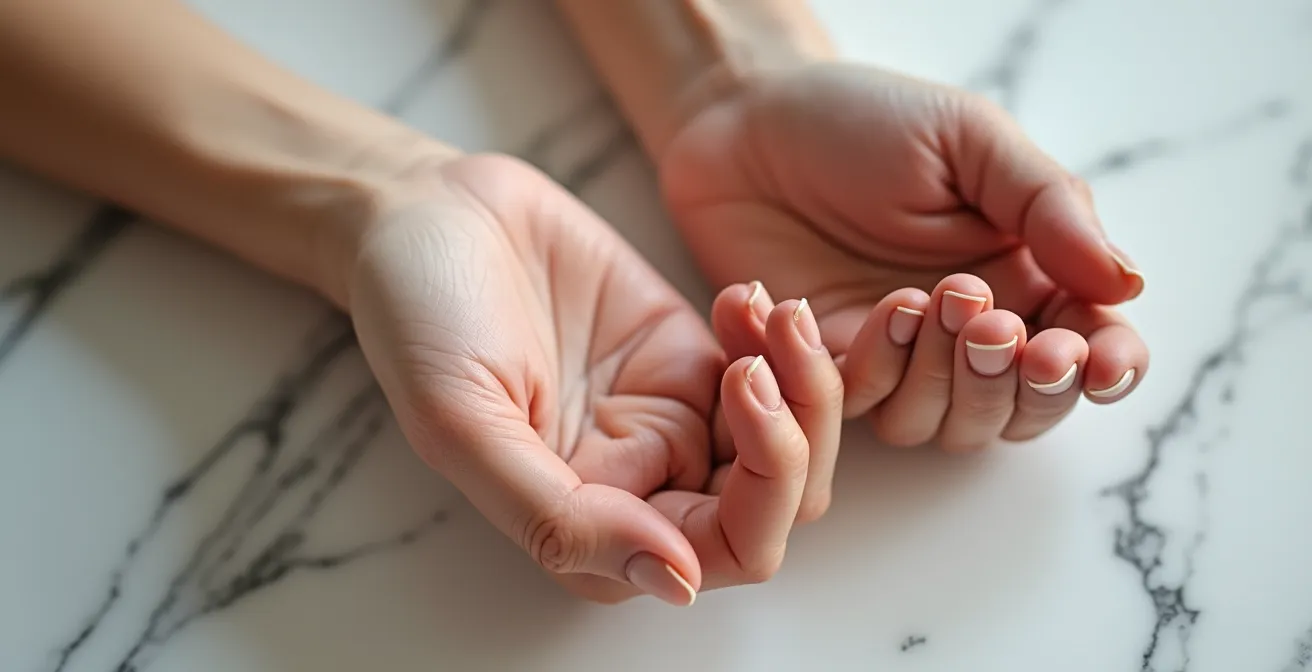 Primo piano del polso femminile con vene visibili per test del sottotono della pelle